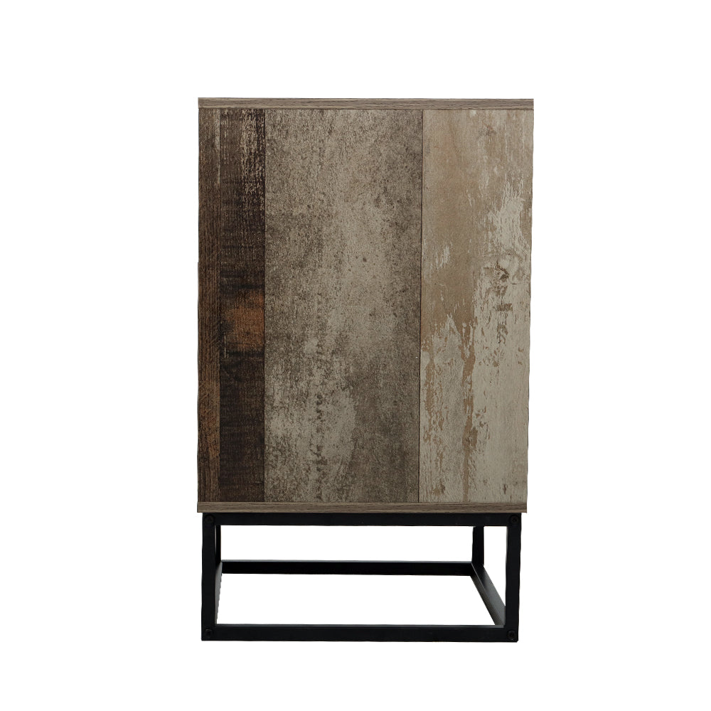 Rustic Industrial Series Bedside Drawer with Shelf - Oak & Black Metal - Homecoze