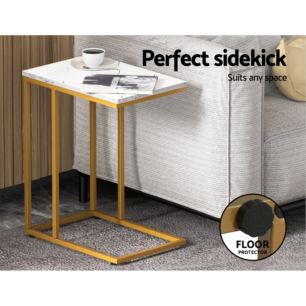 Modern Industrial Style Coffee Side Table Marble Effect - White Homecoze