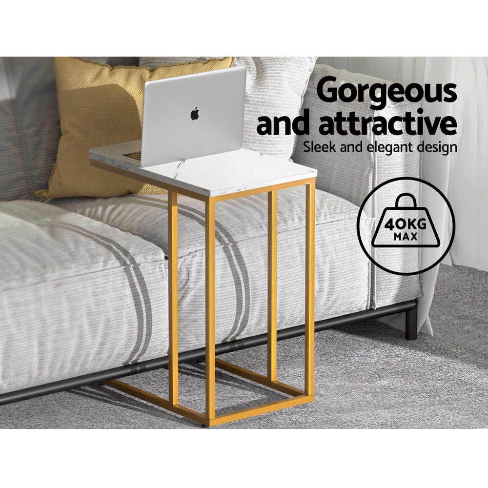 Modern Industrial Style Coffee Side Table Marble Effect - White Homecoze