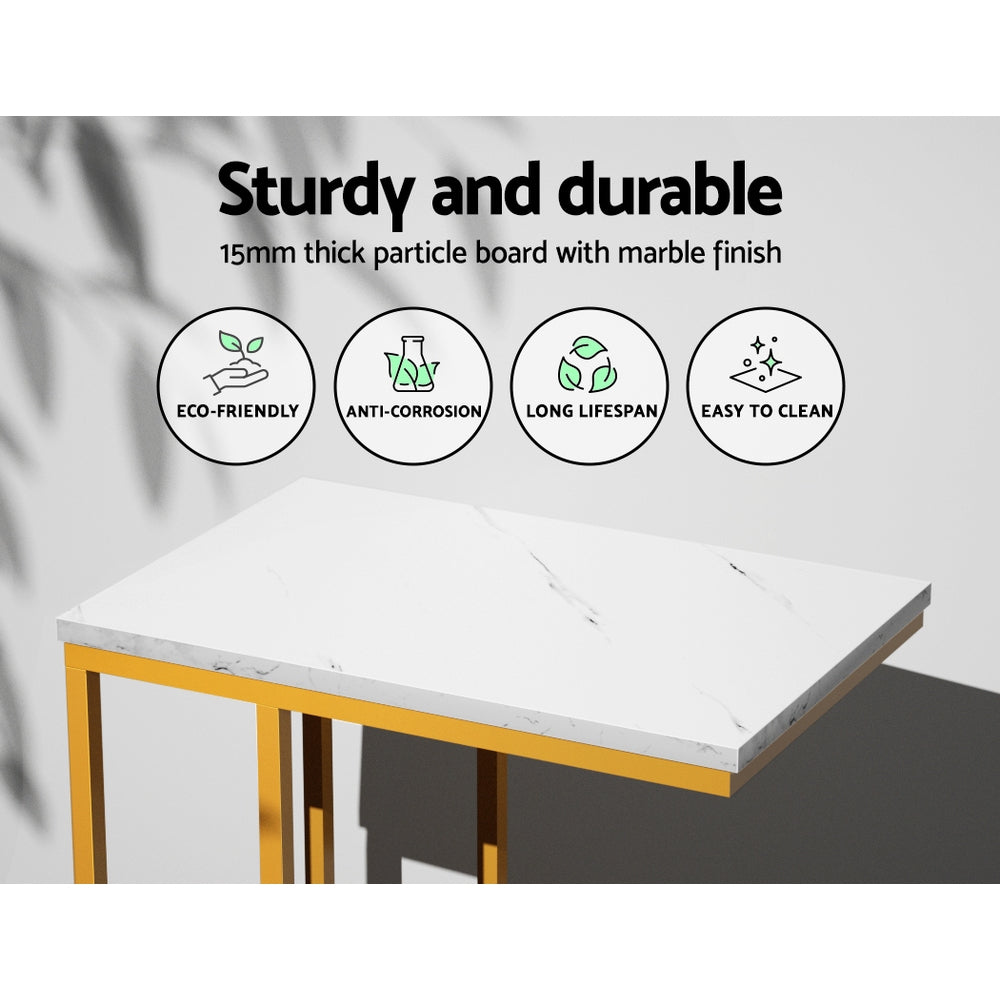 Modern Industrial Style Coffee Side Table Marble Effect - White Homecoze