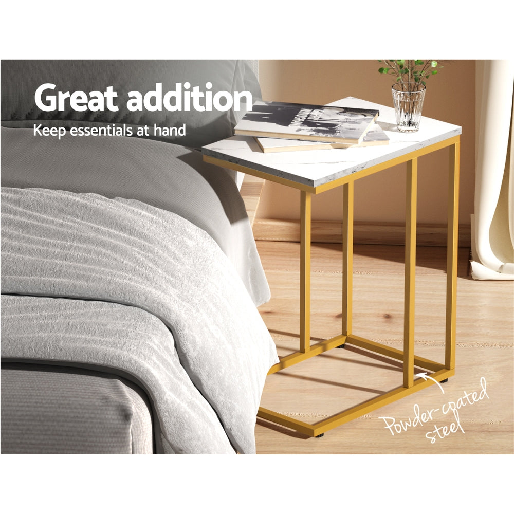 Modern Industrial Style Coffee Side Table Marble Effect - White Homecoze