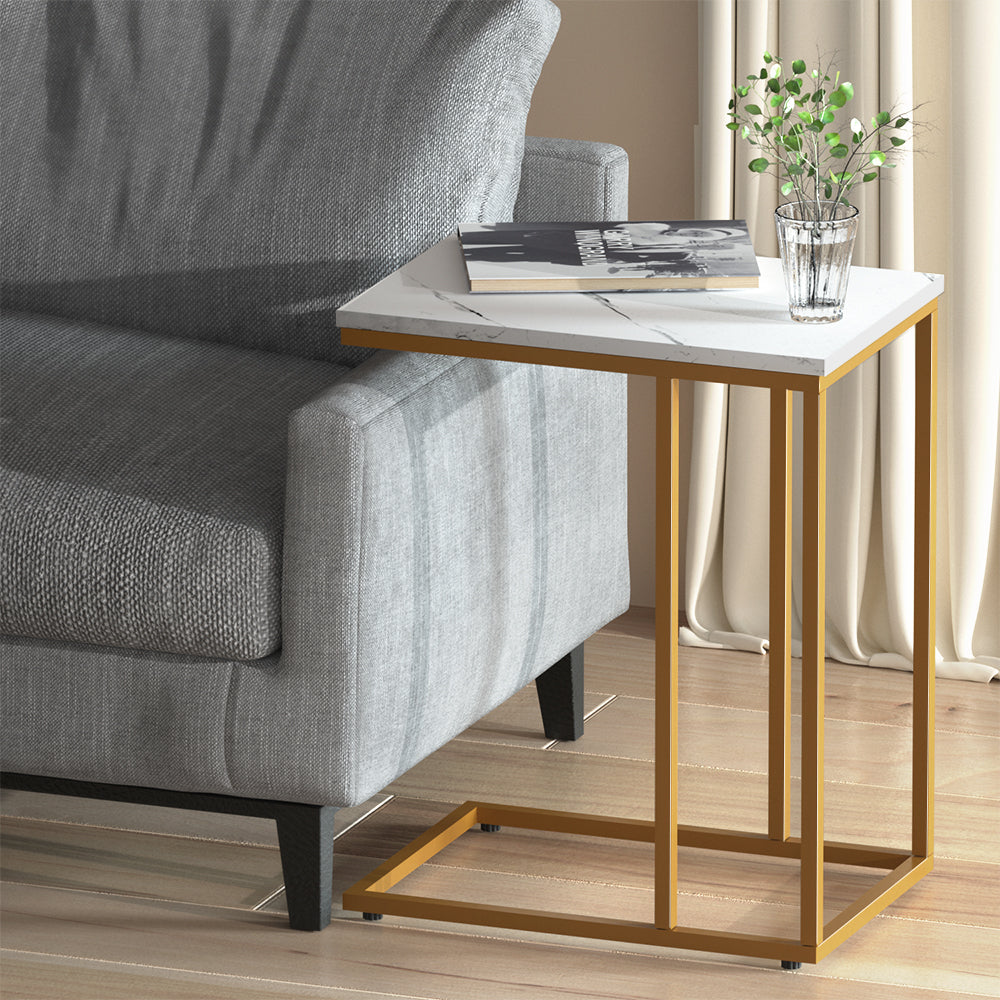 Modern Industrial Style Coffee Side Table Marble Effect - White Homecoze