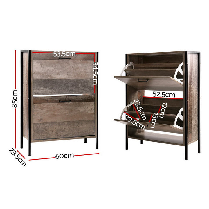 Rustic Industrial Series 12 Pair Shoe Rack Storage Cabinet - Wood Homecoze