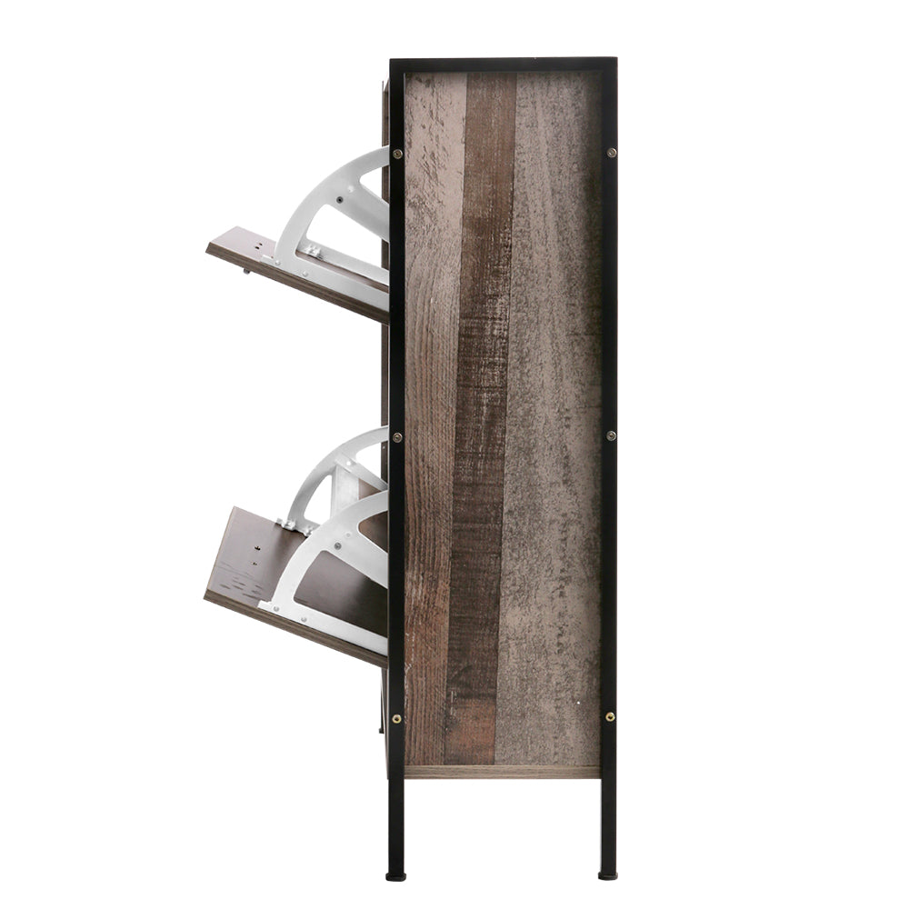 Rustic Industrial Series 12 Pair Shoe Rack Storage Cabinet - Wood Homecoze