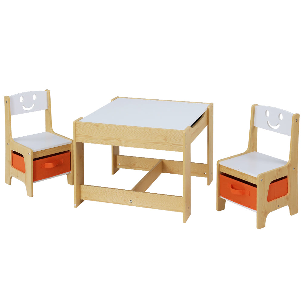 3 Piece Kids Wooden Activity Table and Chairs Set with Chalkboard & Storage Homecoze