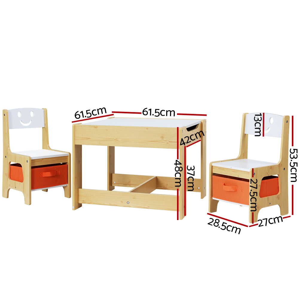 3 Piece Kids Wooden Activity Table and Chairs Set with Chalkboard & Storage Homecoze