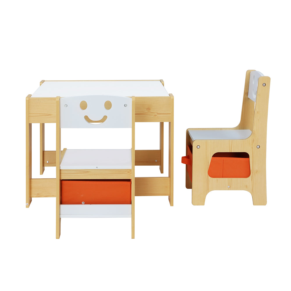 3 Piece Kids Wooden Activity Table and Chairs Set with Chalkboard & Storage Homecoze