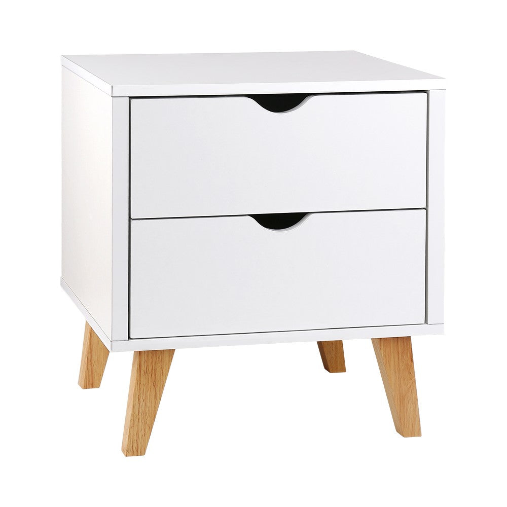 Classic 2 Drawer Wooden Bedside Table - White - Homecoze