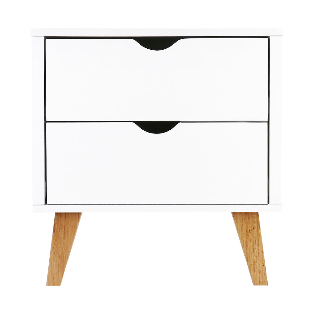Classic 2 Drawer Wooden Bedside Table - White - Homecoze