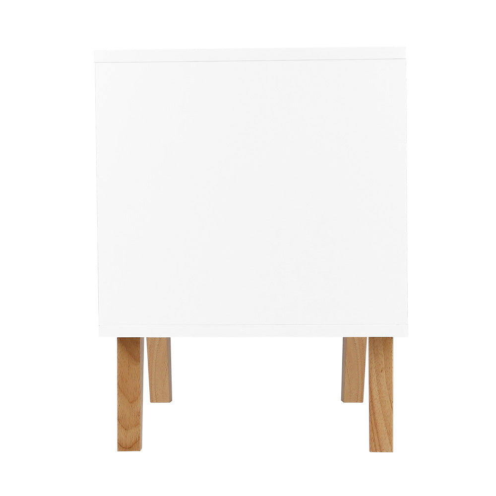 Classic 2 Drawer Wooden Bedside Table - White - Homecoze