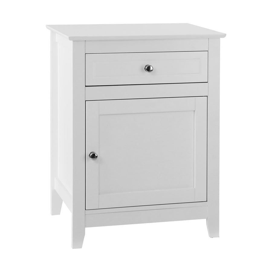 Bedside Storage Table with Drawer & Storage Cupboard - White Homecoze Home & Living