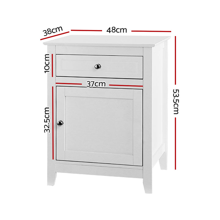 Bedside Storage Table with Drawer & Storage Cupboard - White Homecoze