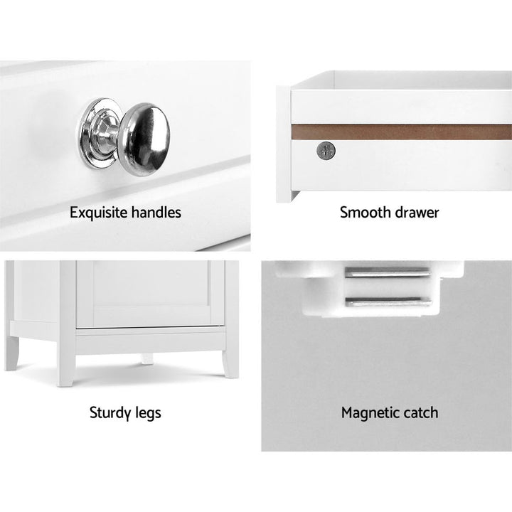 Bedside Storage Table with Drawer & Storage Cupboard - White Homecoze