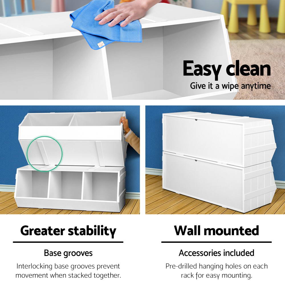 Kids Stackable Storage Tubs - White Homecoze