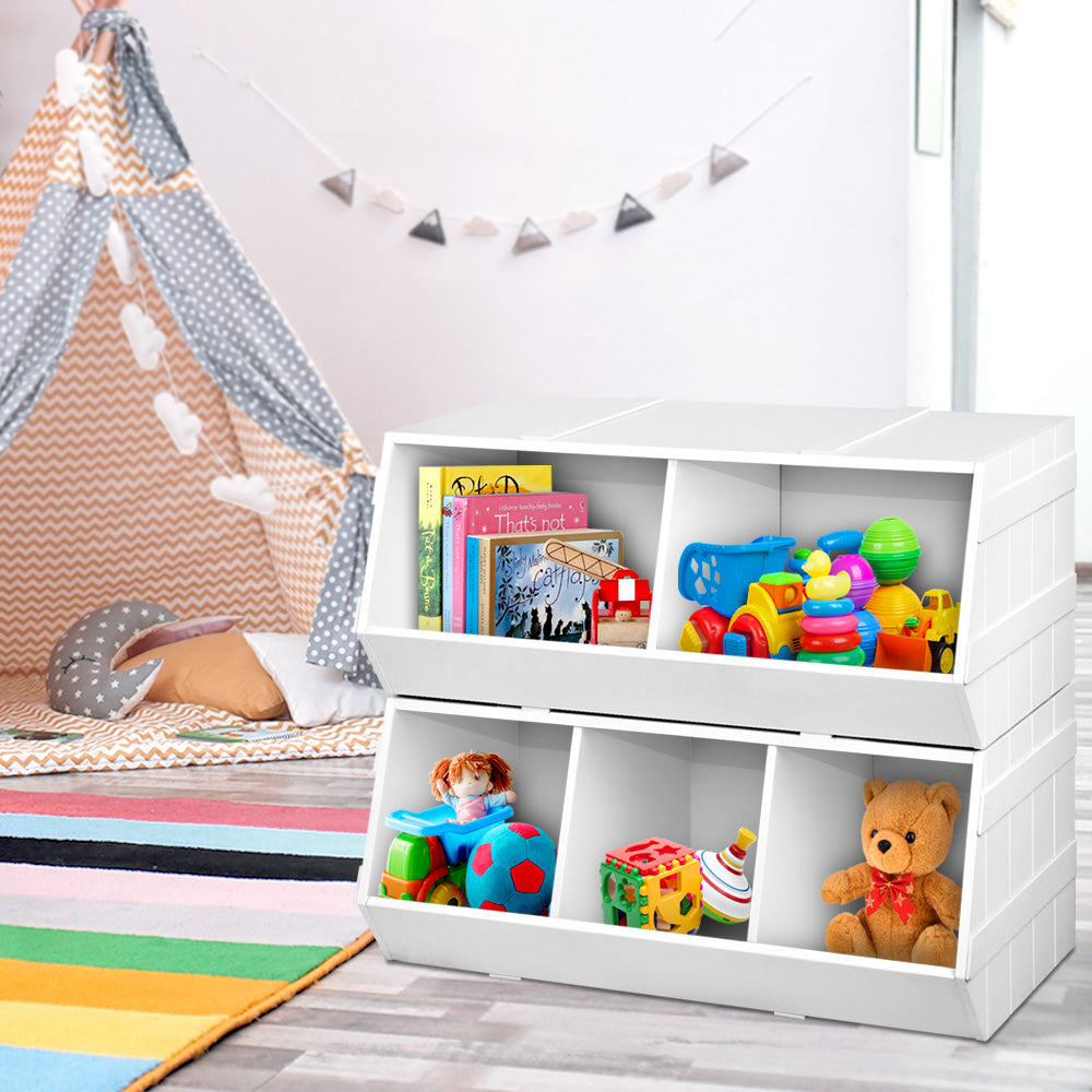 Kids Stackable Storage Tubs - White Homecoze