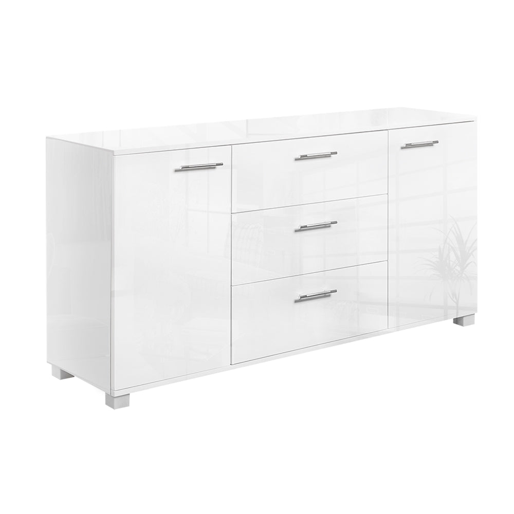 High Gloss Sideboard Storage Cabinet Cupboard - White Homecoze
