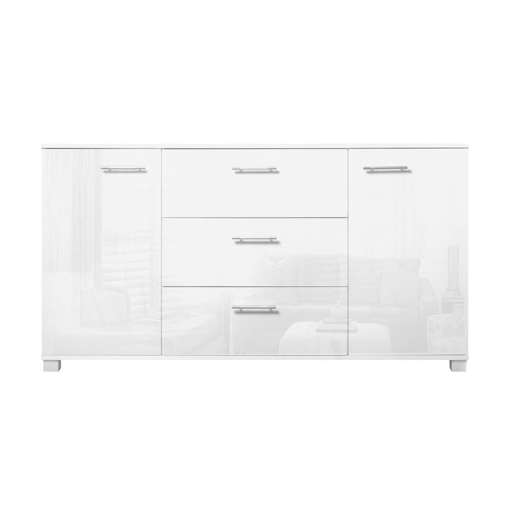 High Gloss Sideboard Storage Cabinet Cupboard - White Homecoze