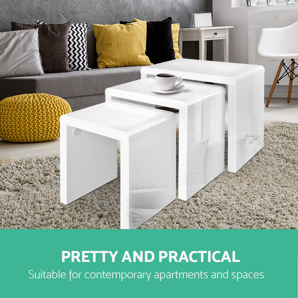 Modern White High Gloss Nesting Coffee Table Set Homecoze