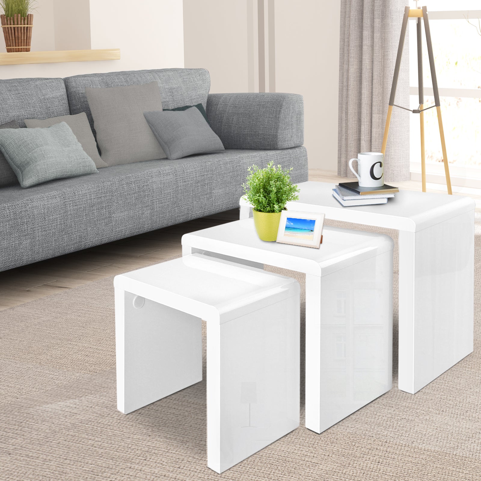 Modern White High Gloss Nesting Coffee Table Set - Homecoze