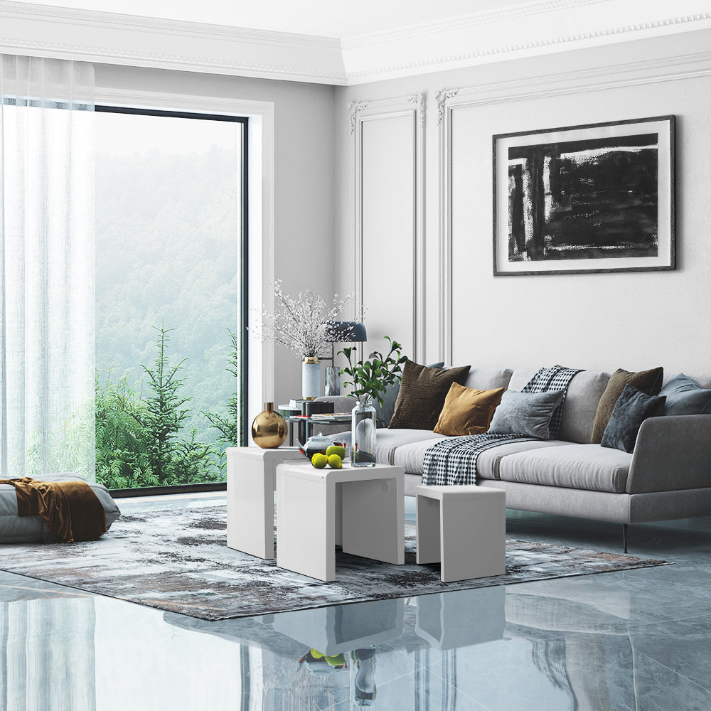 Modern White High Gloss Nesting Coffee Table Set - Homecoze