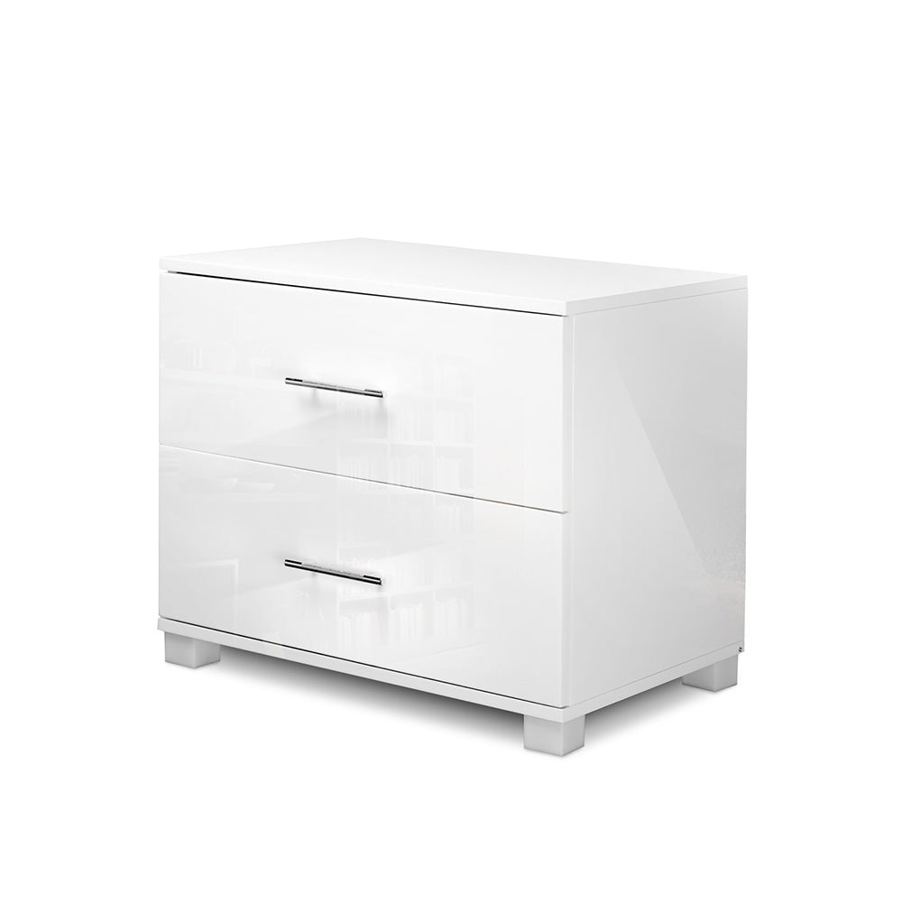 Modern High Gloss Two Drawers Bedside Table - White - Homecoze