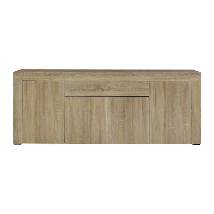 Buffet 4 Door Sideboard Cabinet with Drawer - Oak Coloured Woodgrain Finish Homecoze