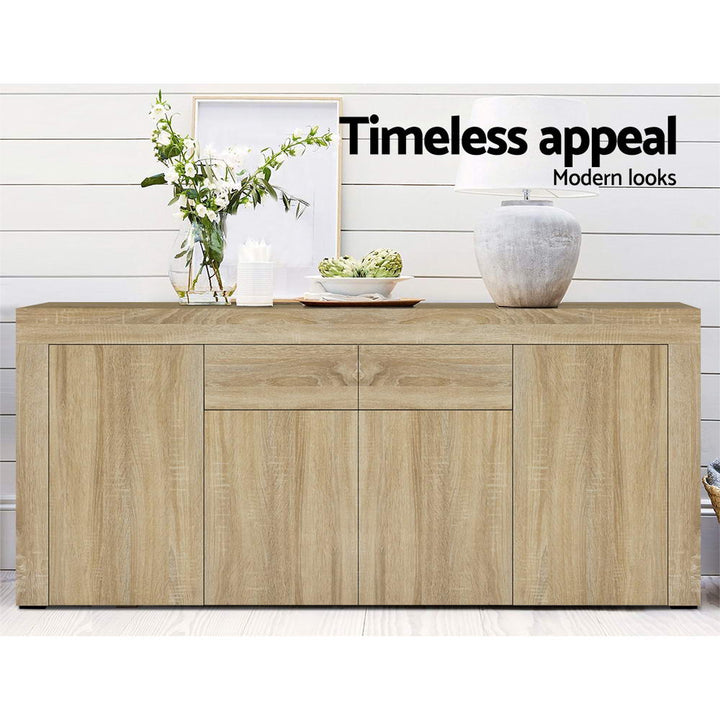 Buffet 4 Door Sideboard Cabinet with Drawer - Oak Coloured Woodgrain Finish Homecoze