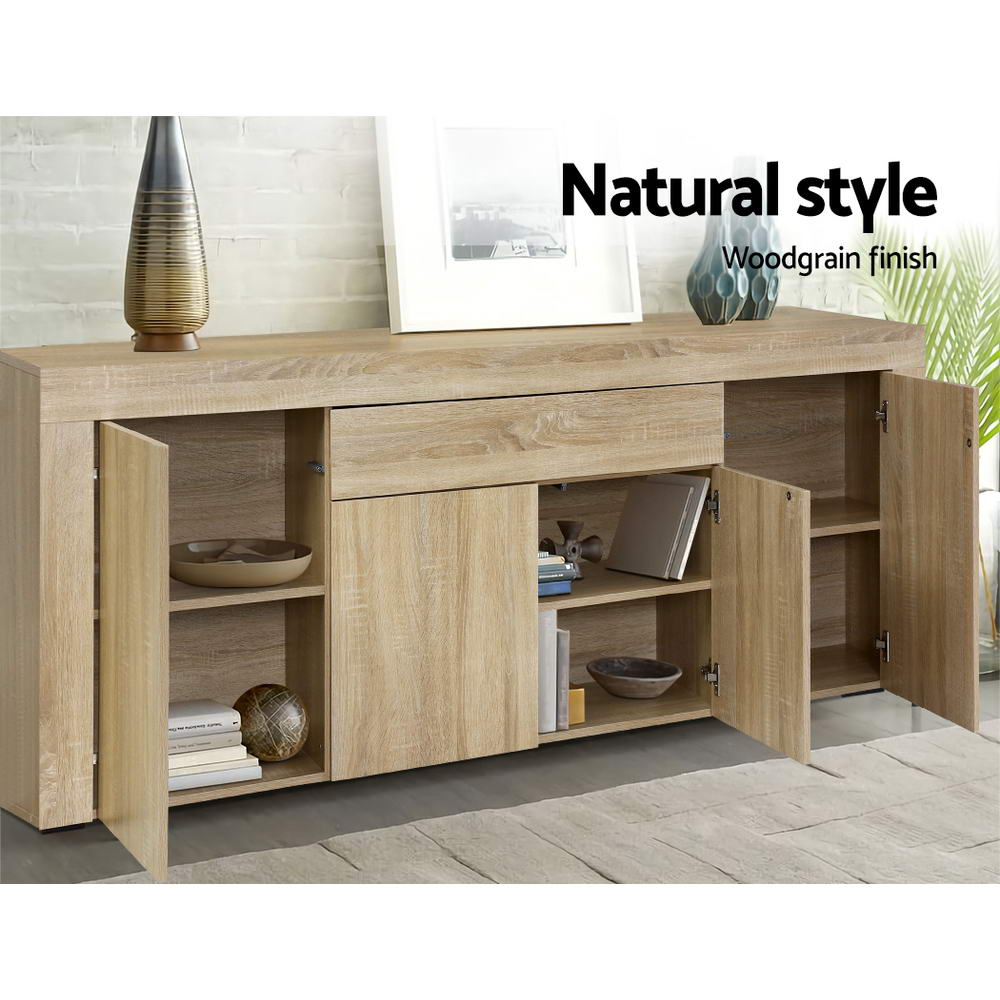 Buffet 4 Door Sideboard Cabinet with Drawer - Oak Coloured Woodgrain Finish Homecoze