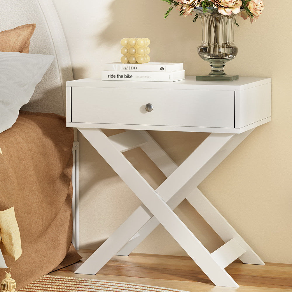 Classic Rustic Inspired Bed Side Table Nightstand with Drawer - White Homecoze