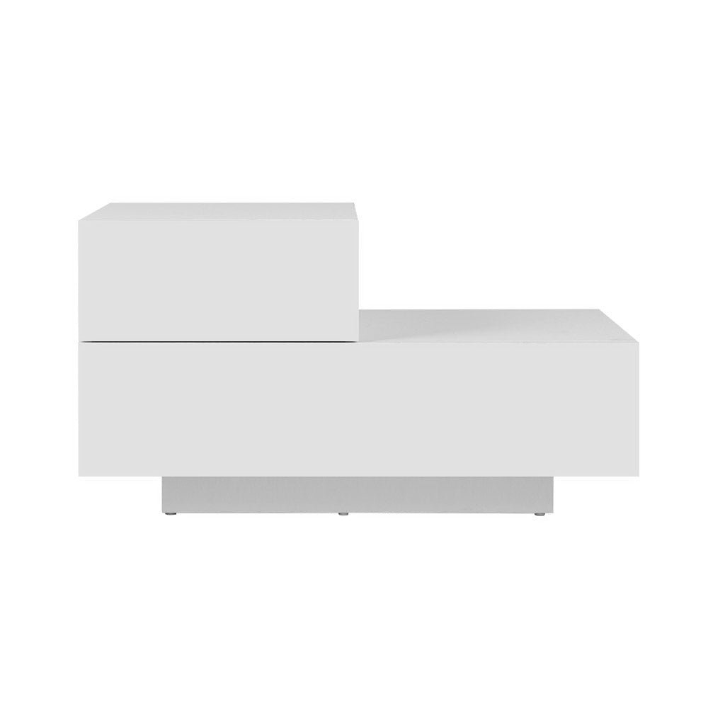 RGB LED 2-Level L Shape High Gloss Bedside Table Nightstand - White Homecoze
