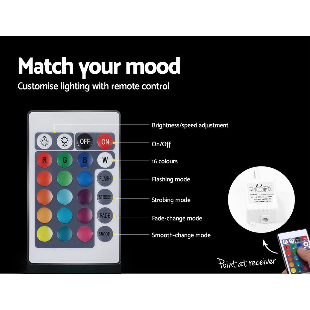 RGB LED 2-Level L Shape High Gloss Bedside Table Nightstand - White Homecoze