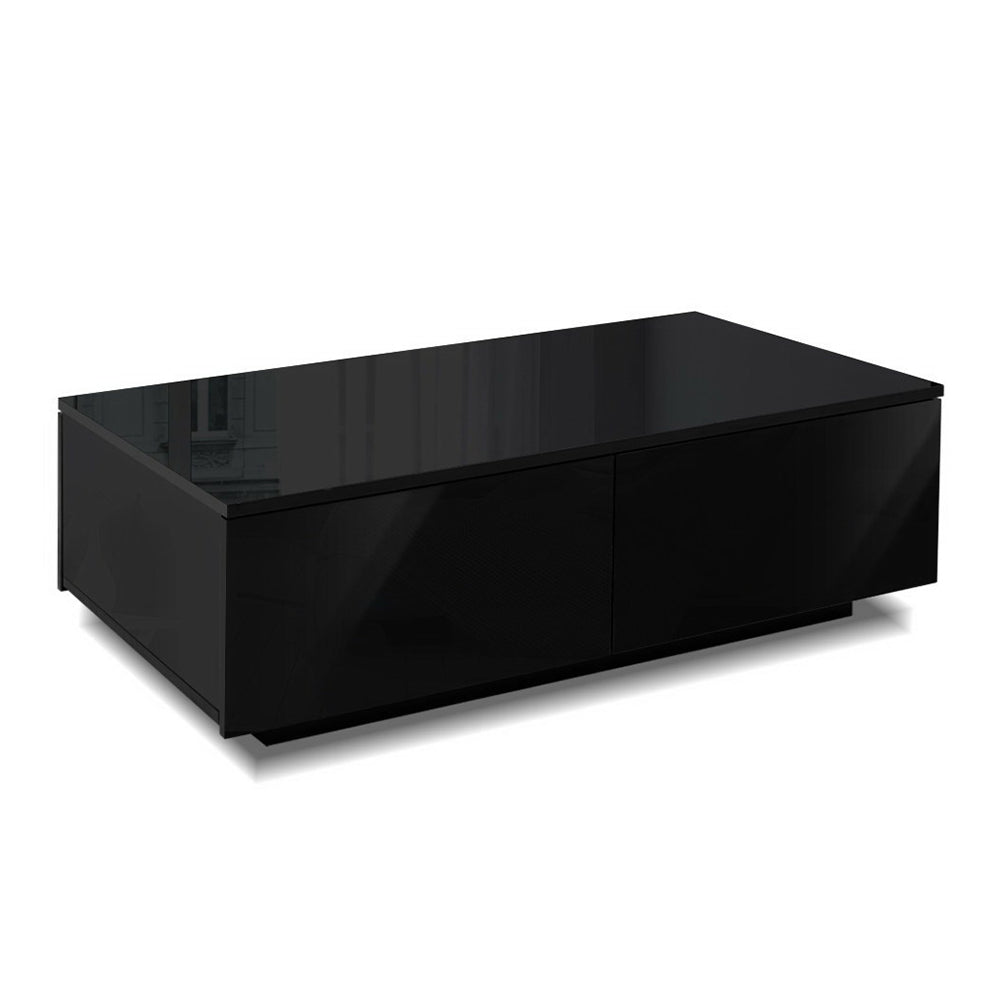 Modern High Gloss Coffee Table 4 Storage Drawers - Black - Homecoze