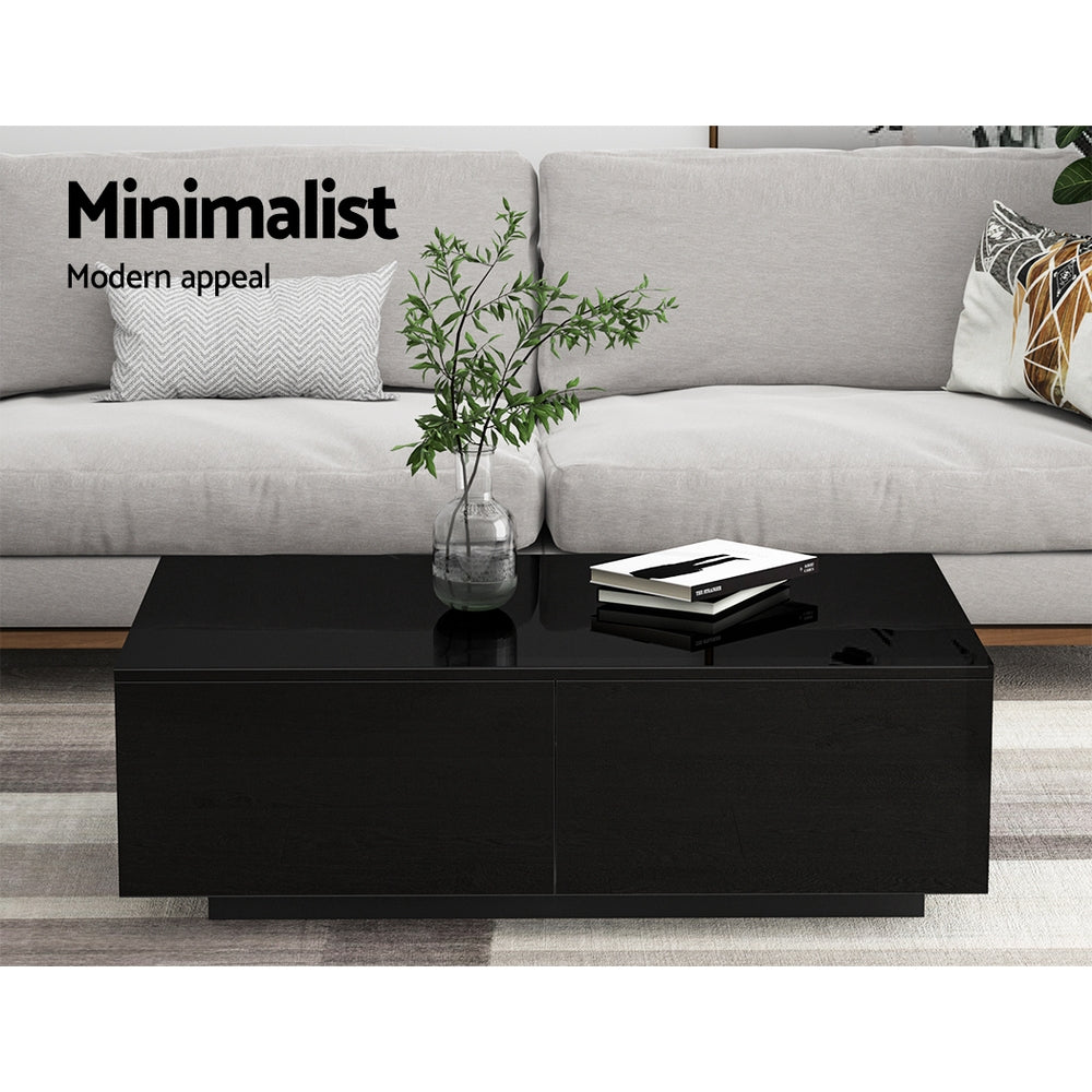 Modern High Gloss Coffee Table 4 Storage Drawers - Black - Homecoze