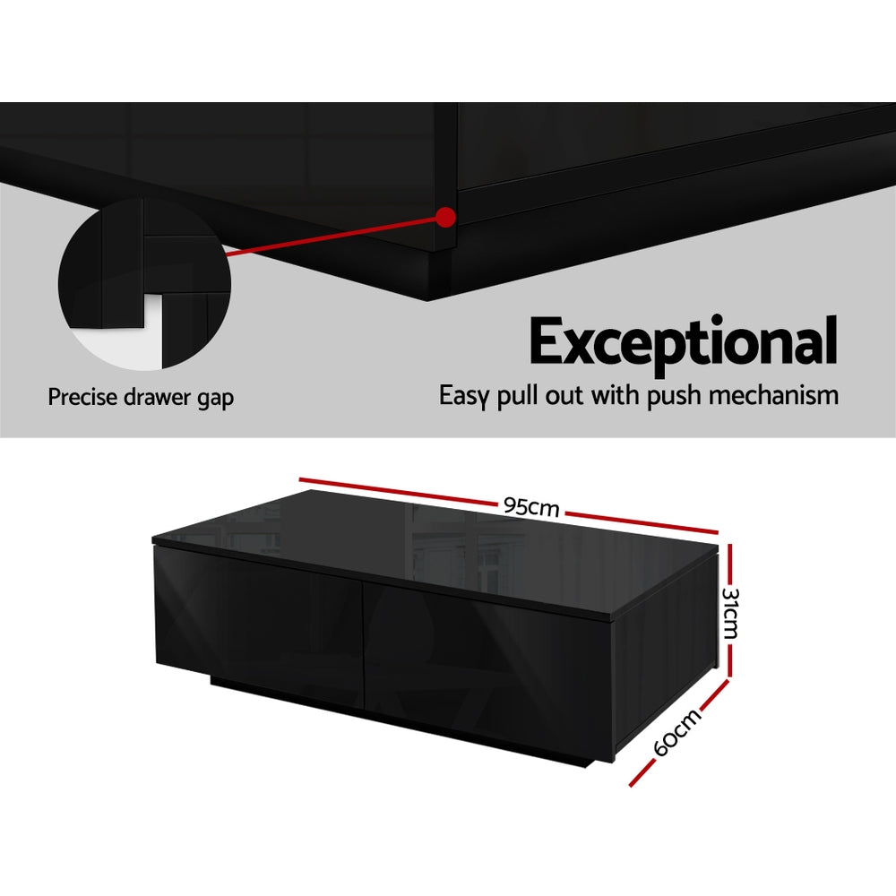 Modern High Gloss Coffee Table 4 Storage Drawers - Black - Homecoze