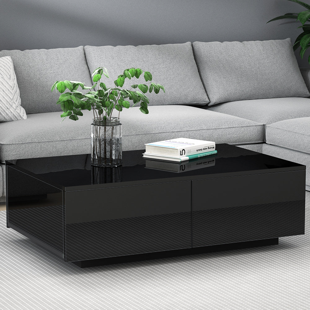 Modern High Gloss Coffee Table 4 Storage Drawers - Black Homecoze