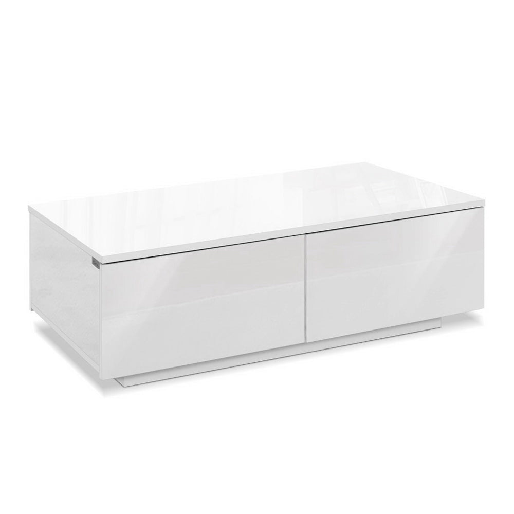 Modern High Gloss Coffee Table with 4 Storage Drawers - White - Homecoze