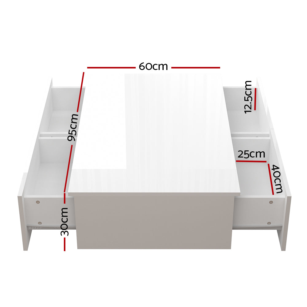 Modern High Gloss Coffee Table with 4 Storage Drawers - White - Homecoze