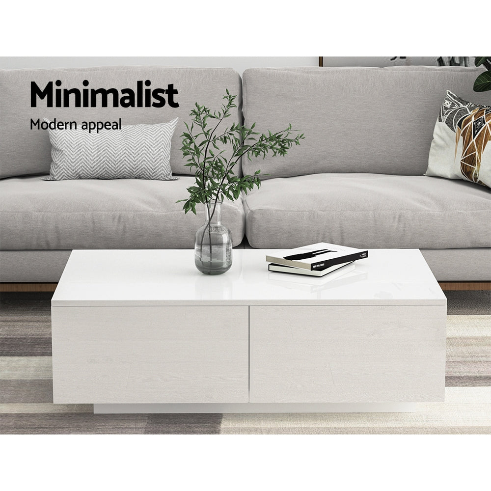 Modern High Gloss Coffee Table with 4 Storage Drawers - White - Homecoze