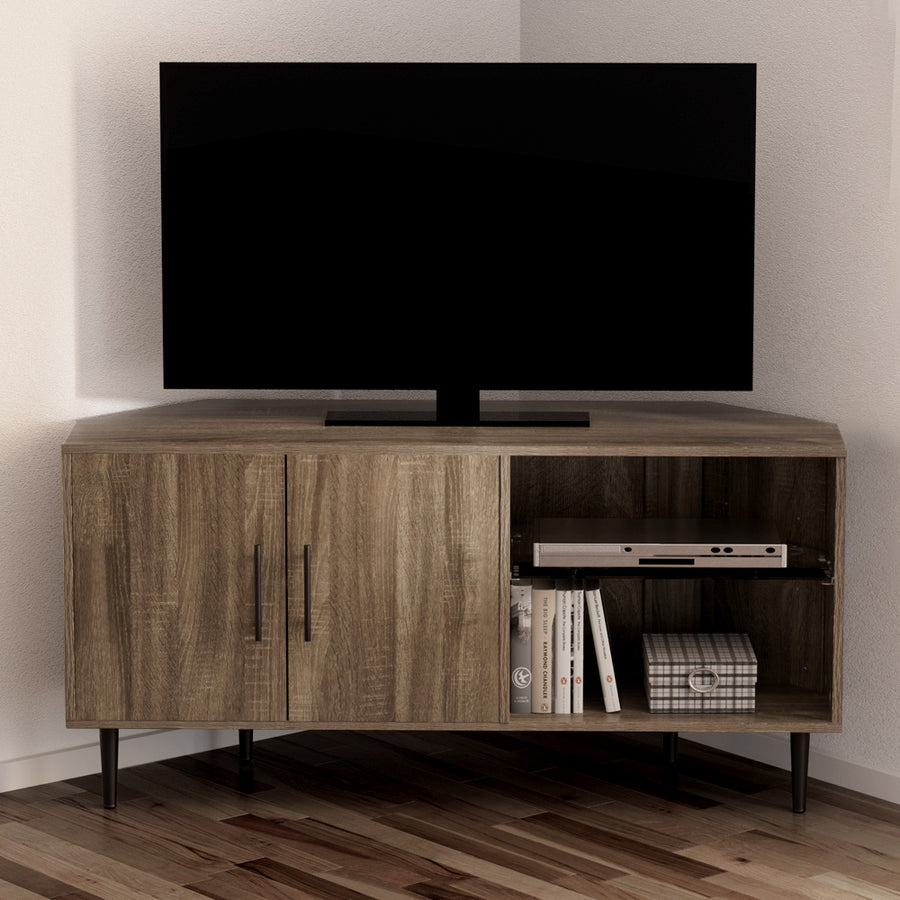 Compact Corner Entertainment Unit TV Stand TV With Storage Shelf 120cm - Walnut Homecoze