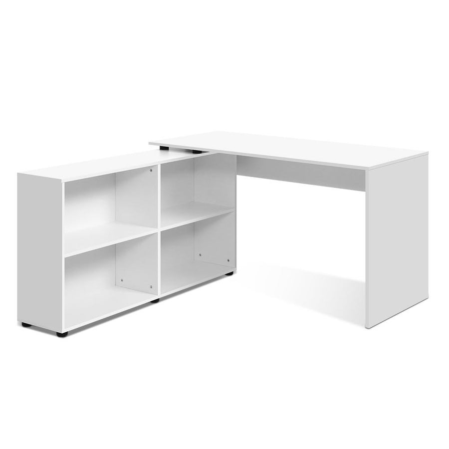 Corner Office Computer Desk Workstation with Bookcase Storage - White Homecoze