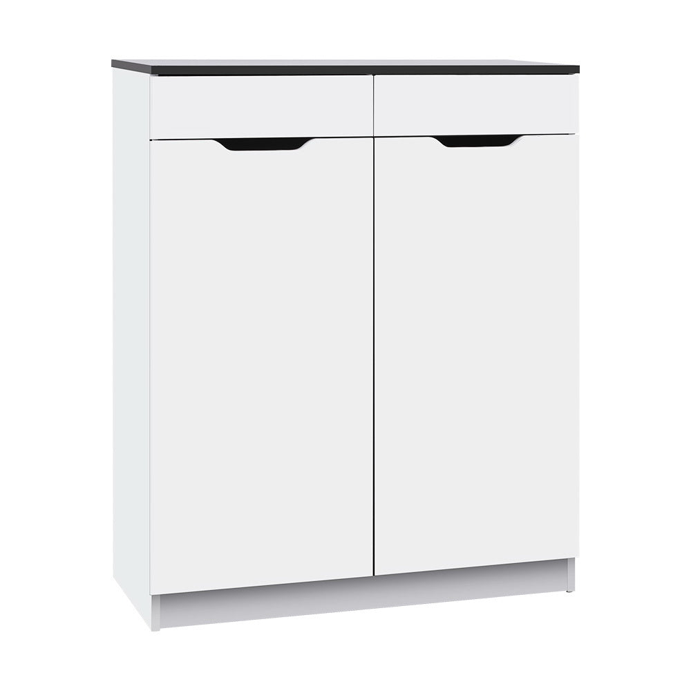Shoe Storage Cupboard with 2 Drawers - High Gloss White Homecoze
