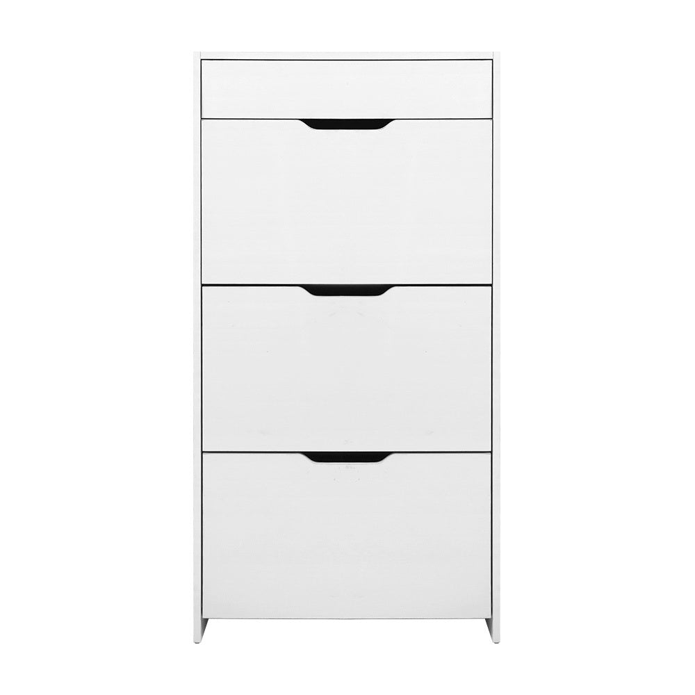 3 Tier Shoe Cabinet High Gloss Front Shoe Storage Cupboard - White Homecoze