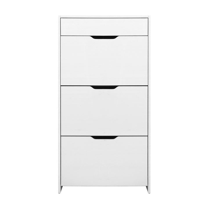 3 Tier Shoe Cabinet High Gloss Front Shoe Storage Cupboard - White Homecoze