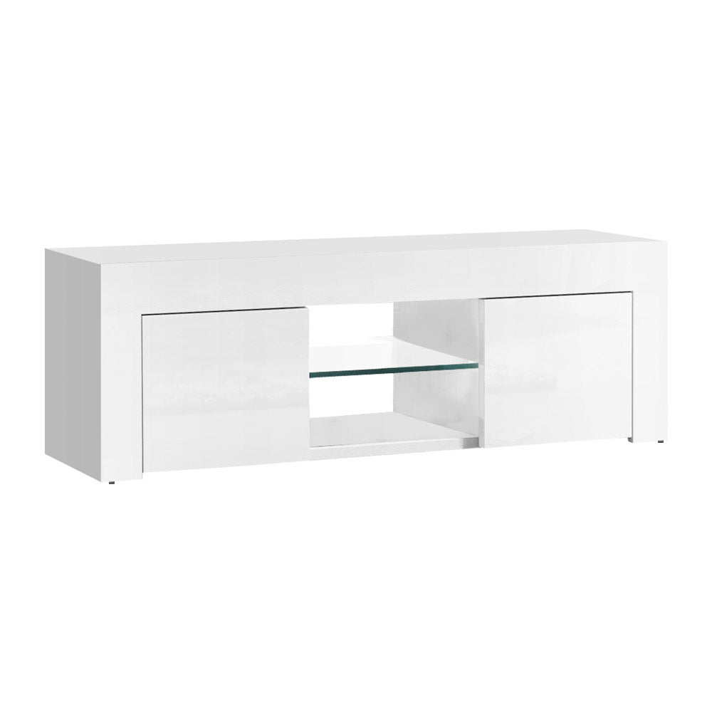 High Gloss White Entertainment Unit with Tempered Glass Shelf 130cm Homecoze