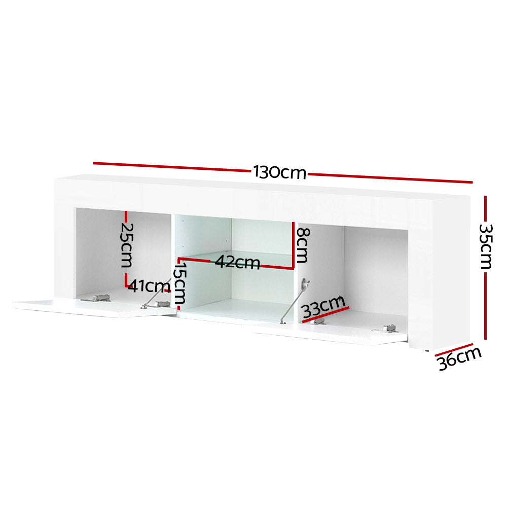 High Gloss White Entertainment Unit with Tempered Glass Shelf 130cm Homecoze