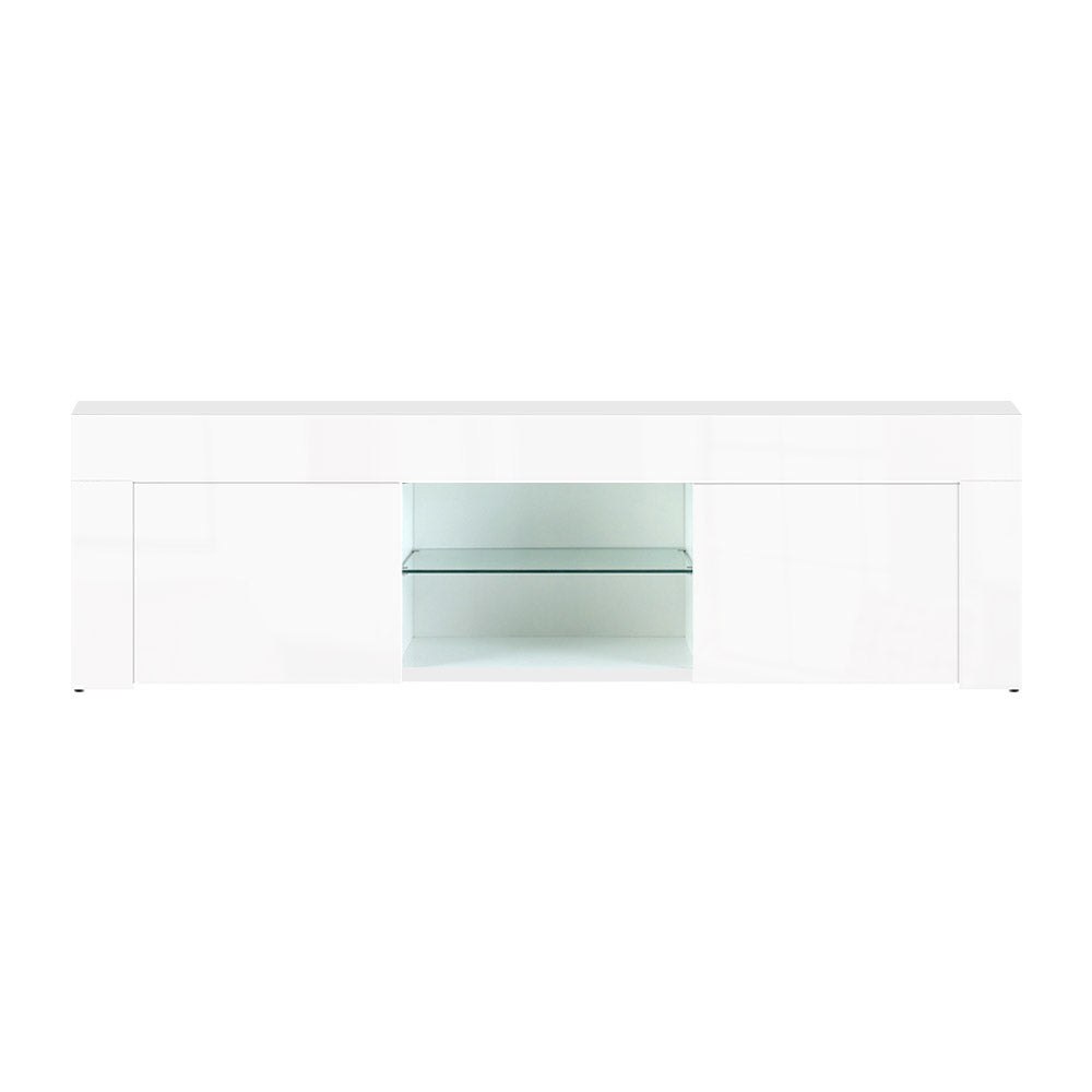 High Gloss White Entertainment Unit with Tempered Glass Shelf 130cm Homecoze