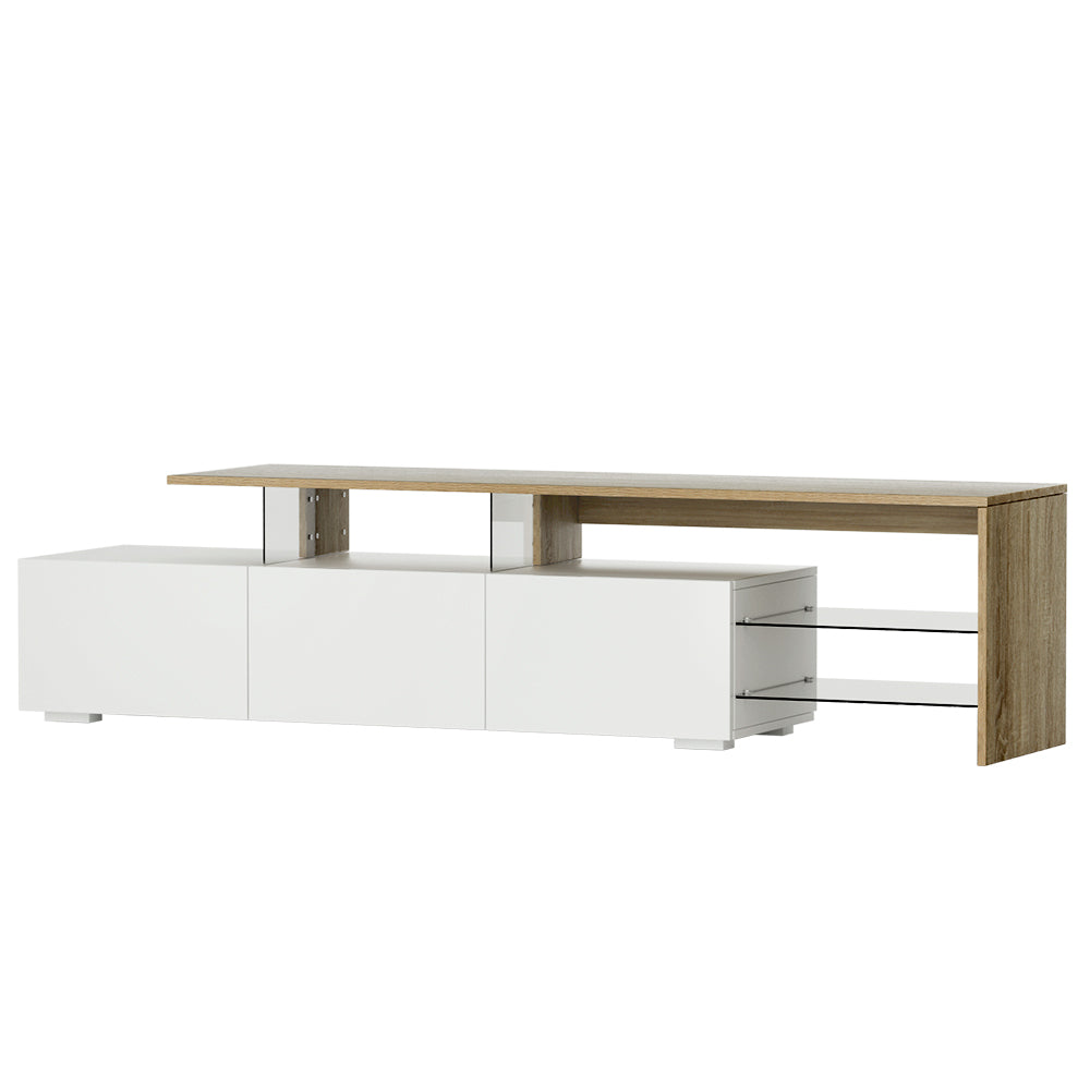 Modern TV Cabinet Entertainment Unit with Shelves & Drawers 180cm - White & Wood Homecoze