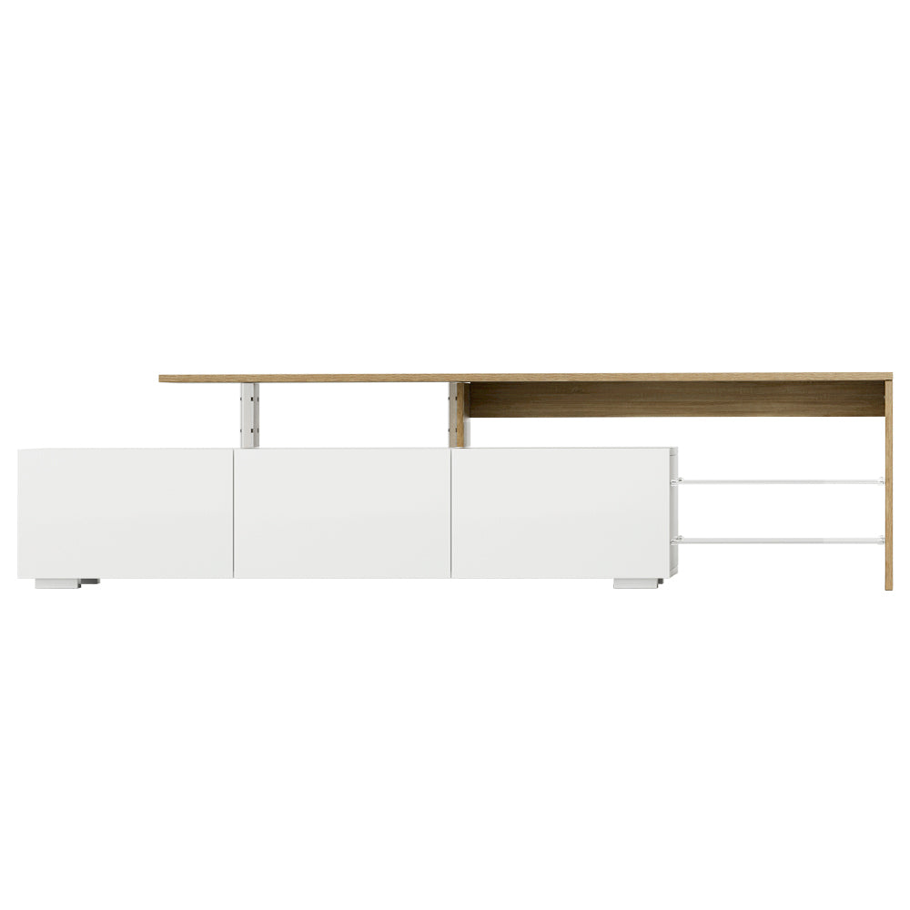 Modern TV Cabinet Entertainment Unit with Shelves & Drawers 180cm - White & Wood Homecoze