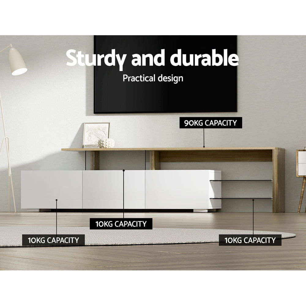 Modern TV Cabinet Entertainment Unit with Shelves & Drawers 180cm - White & Wood Homecoze