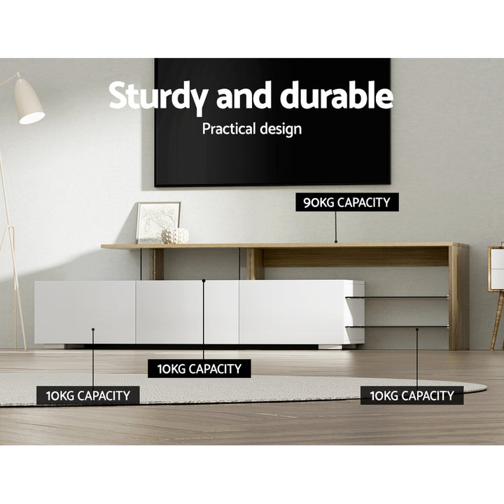 Modern TV Cabinet Entertainment Unit with Shelves & Drawers 180cm - White & Wood Homecoze